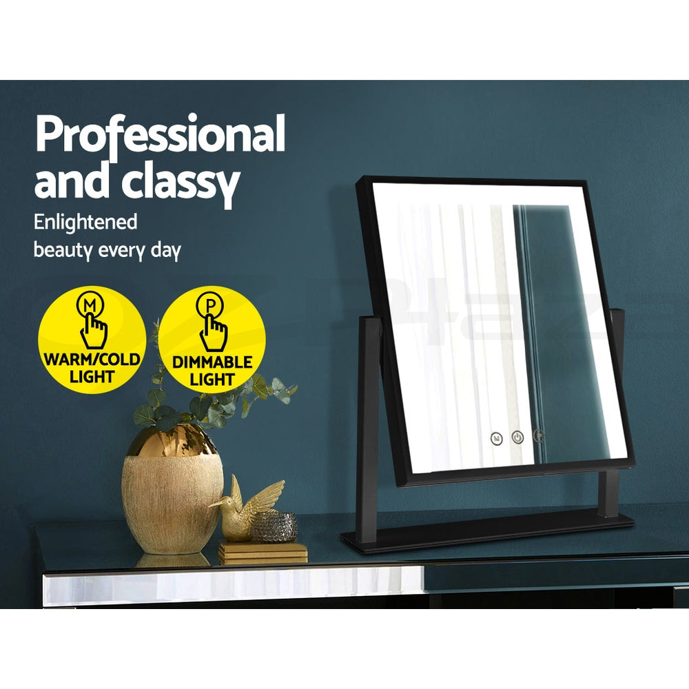 Hollywood Rotatable Free Standing Makeup Mirror with 15 Dimmable Bulbs Black 25 x 30cm - Homecoze