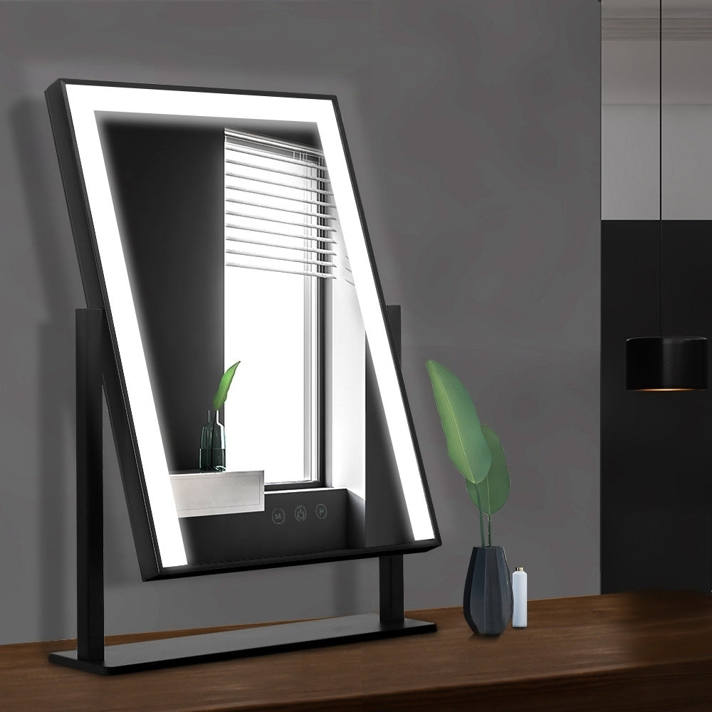 Hollywood Rotatable Free Standing Makeup Mirror with 15 Dimmable Bulbs Black 25 x 30cm - Homecoze