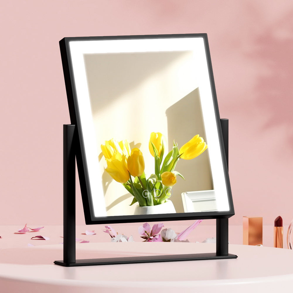 Hollywood Rotatable Free Standing Makeup Mirror with 15 Dimmable Bulbs Black 25 x 30cm - Homecoze