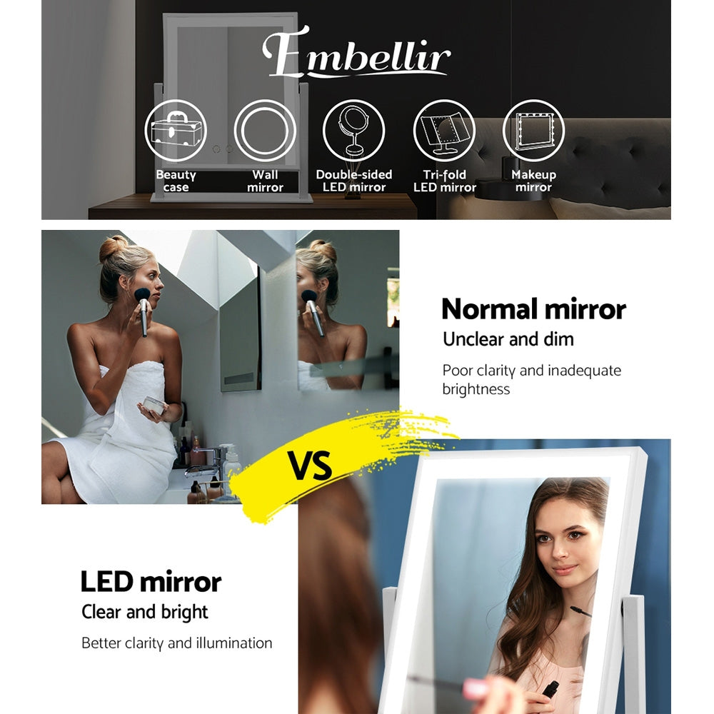Hollywood Rotatable Free Standing Makeup Mirror with 15 Dimmable Bulbs White 25 x 30cm - Homecoze