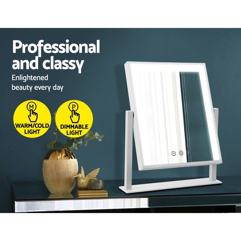 Hollywood Rotatable Free Standing Makeup Mirror with 15 Dimmable Bulbs White 25 x 30cm - Homecoze