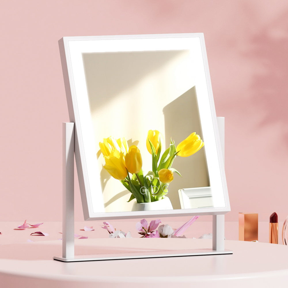 Hollywood Rotatable Free Standing Makeup Mirror with 15 Dimmable Bulbs White 25 x 30cm - Homecoze