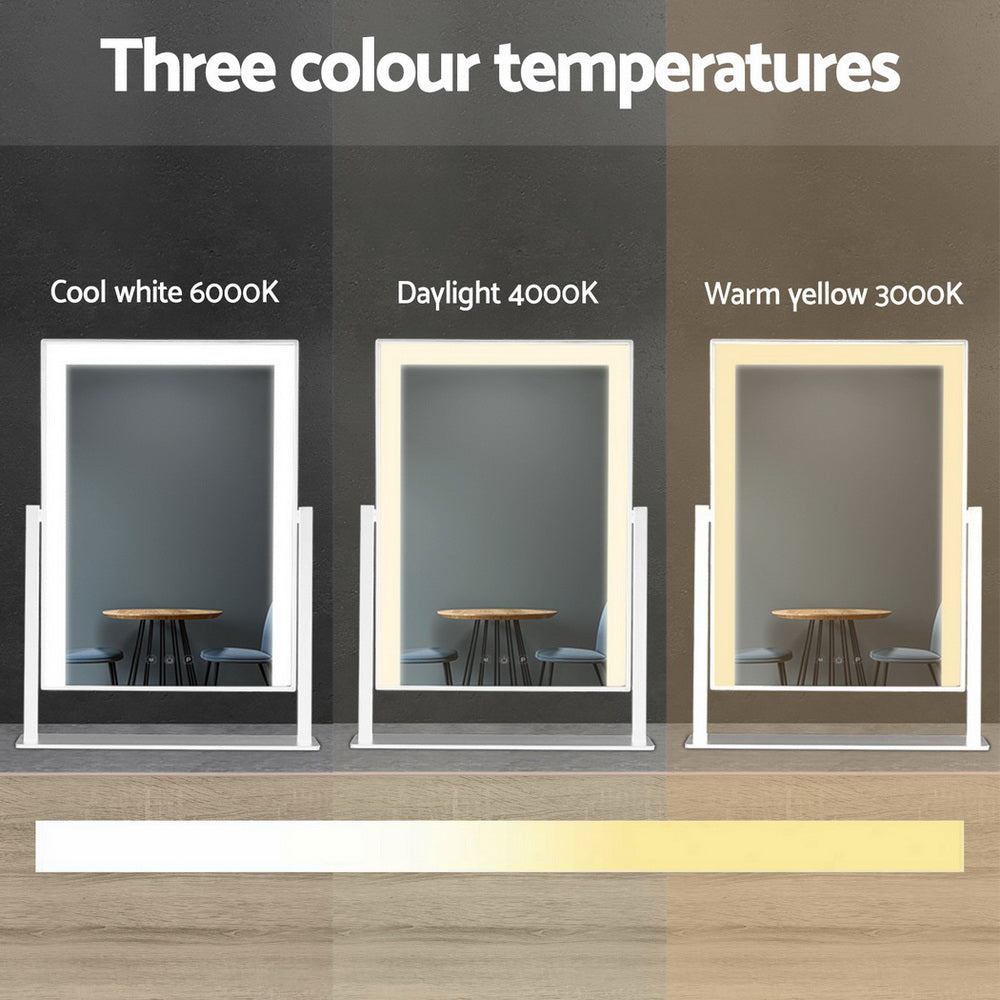 Hollywood Rotatable Free Standing Makeup Mirror with 15 Dimmable Bulbs White 30 x 40cm - Homecoze