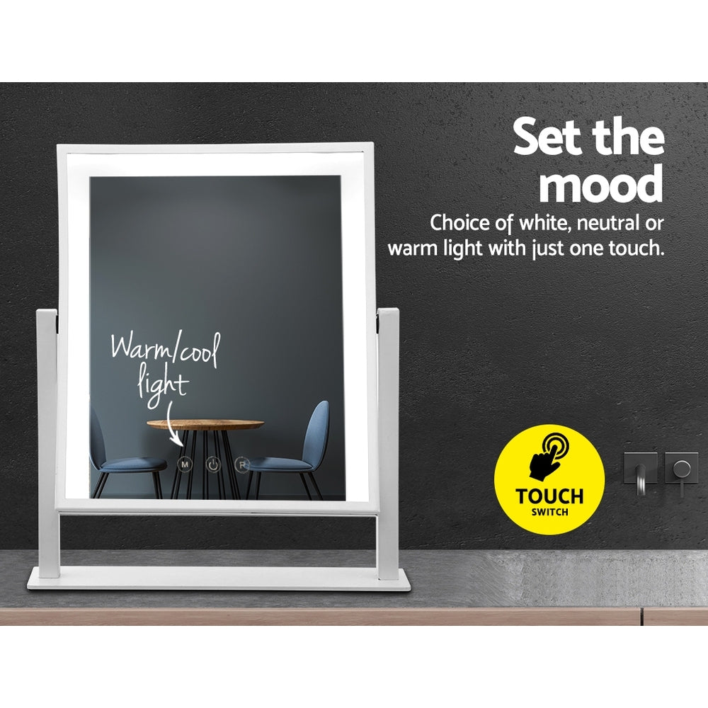 Hollywood Rotatable Free Standing Makeup Mirror with 15 Dimmable Bulbs White 30 x 40cm - Homecoze