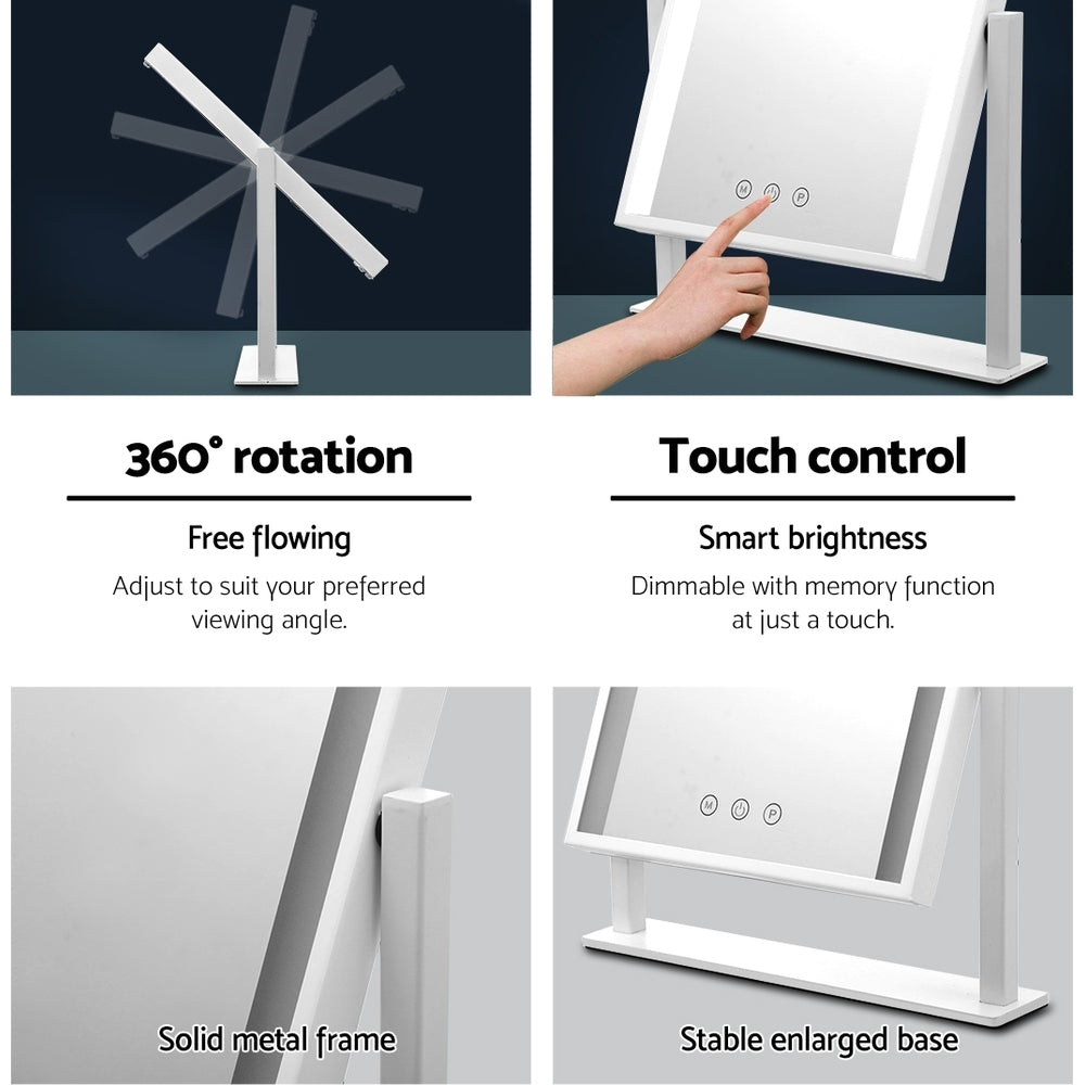 Hollywood Rotatable Free Standing Makeup Mirror with 15 Dimmable Bulbs White 30 x 40cm - Homecoze