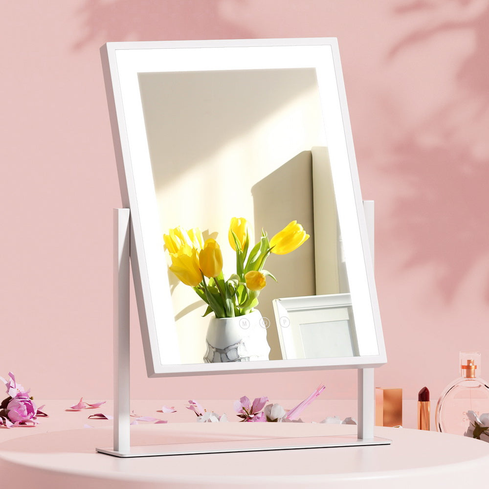 Hollywood Rotatable Free Standing Makeup Mirror with 15 Dimmable Bulbs White 30 x 40cm - Homecoze