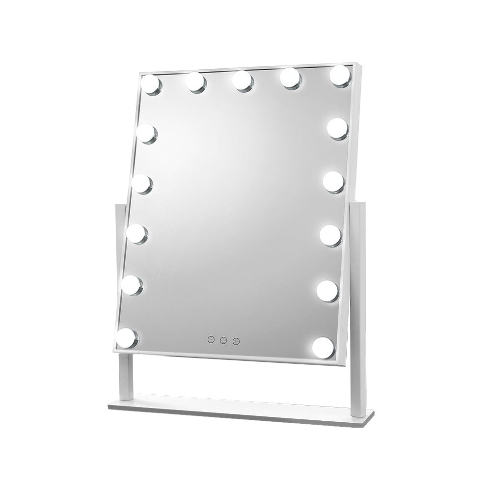Hollywood Rotatable Free Standing Makeup Mirror with 15 Dimmable Bulbs White 40 x 50cm - Homecoze