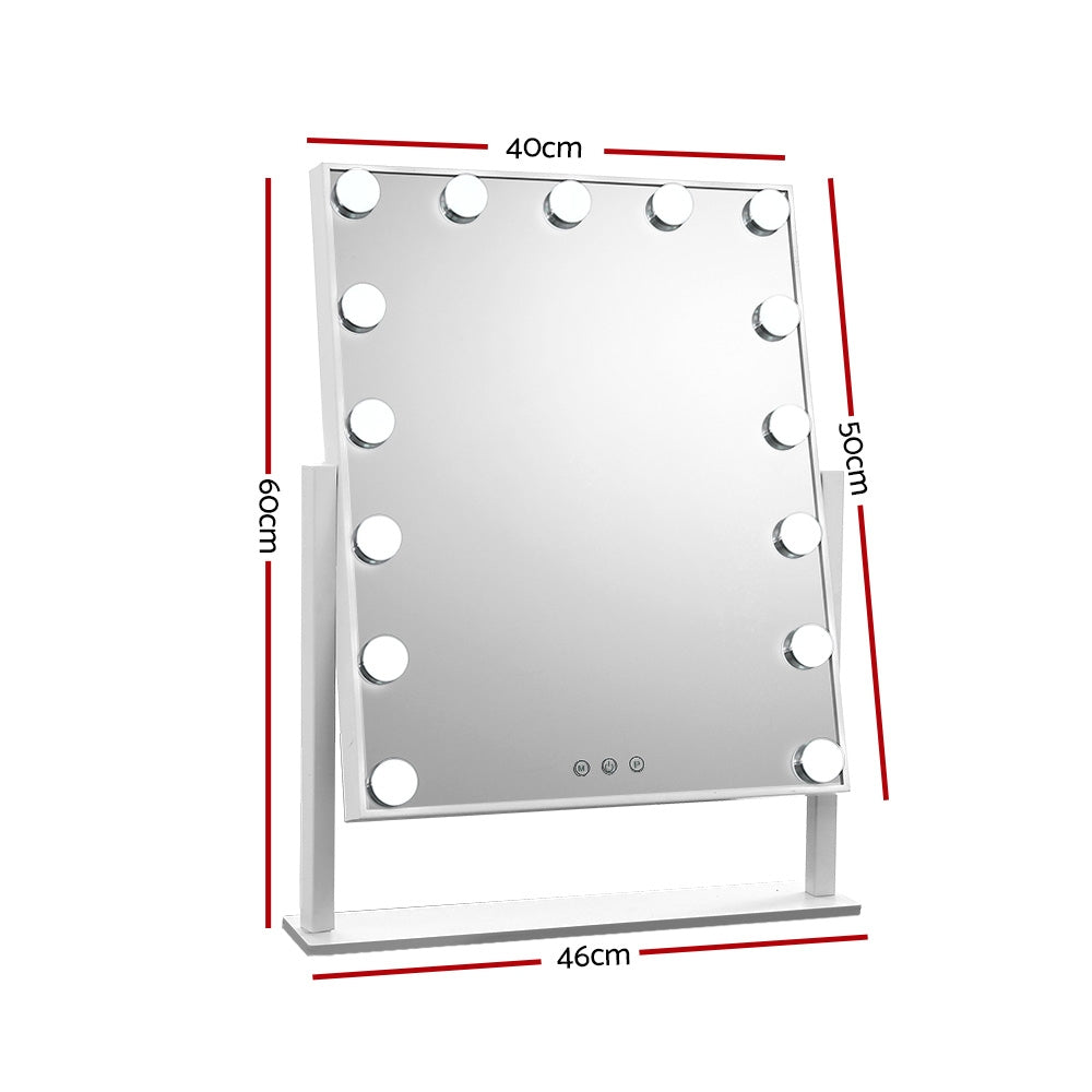Hollywood Rotatable Free Standing Makeup Mirror with 15 Dimmable Bulbs White 40 x 50cm - Homecoze