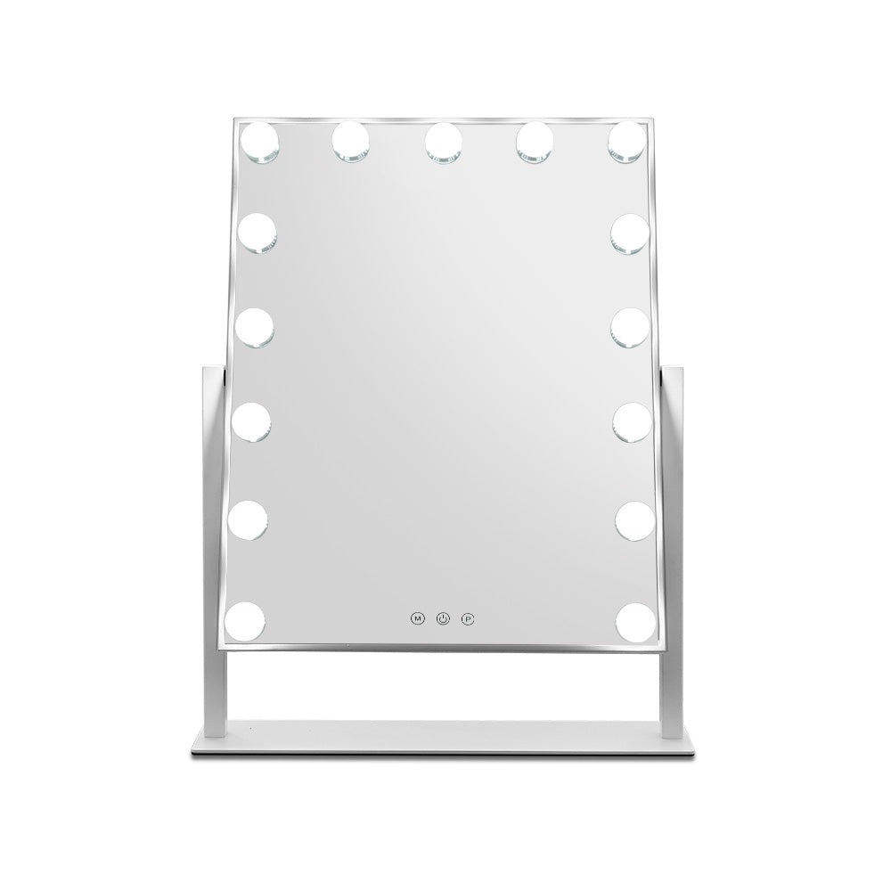 Hollywood Rotatable Free Standing Makeup Mirror with 15 Dimmable Bulbs White 40 x 50cm - Homecoze