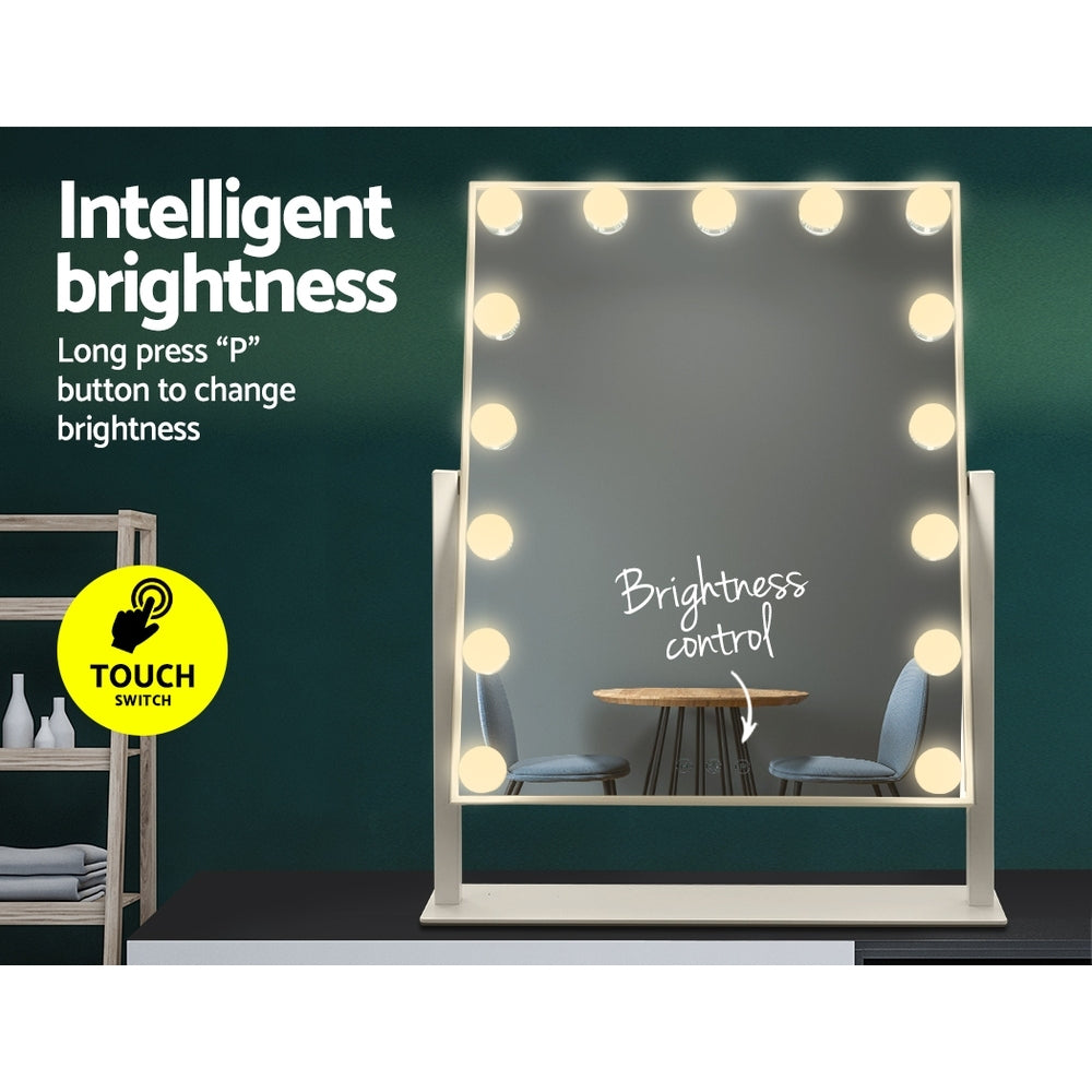 Hollywood Rotatable Free Standing Makeup Mirror with 15 Dimmable Bulbs White 40 x 50cm - Homecoze