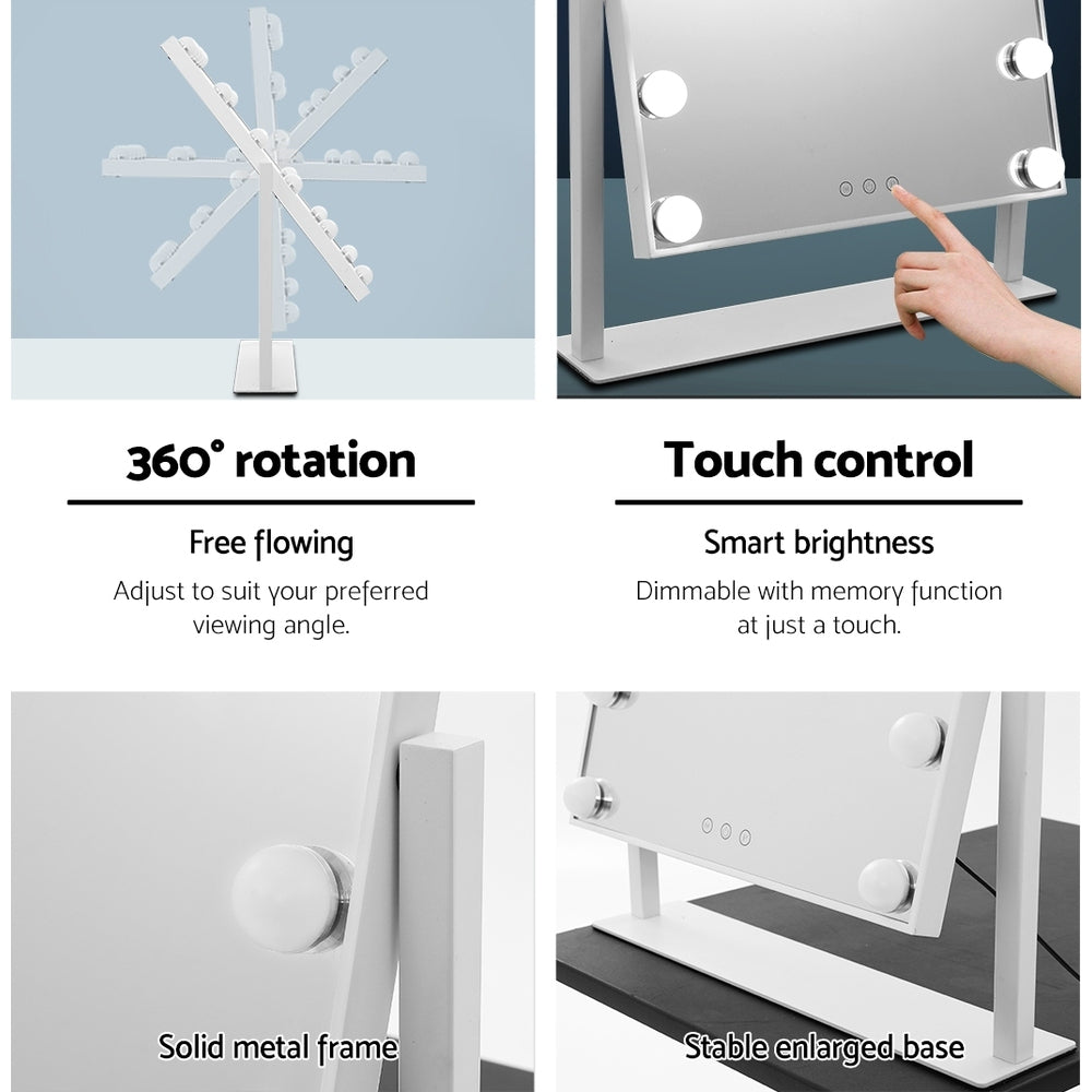 Hollywood Rotatable Free Standing Makeup Mirror with 15 Dimmable Bulbs White 40 x 50cm - Homecoze
