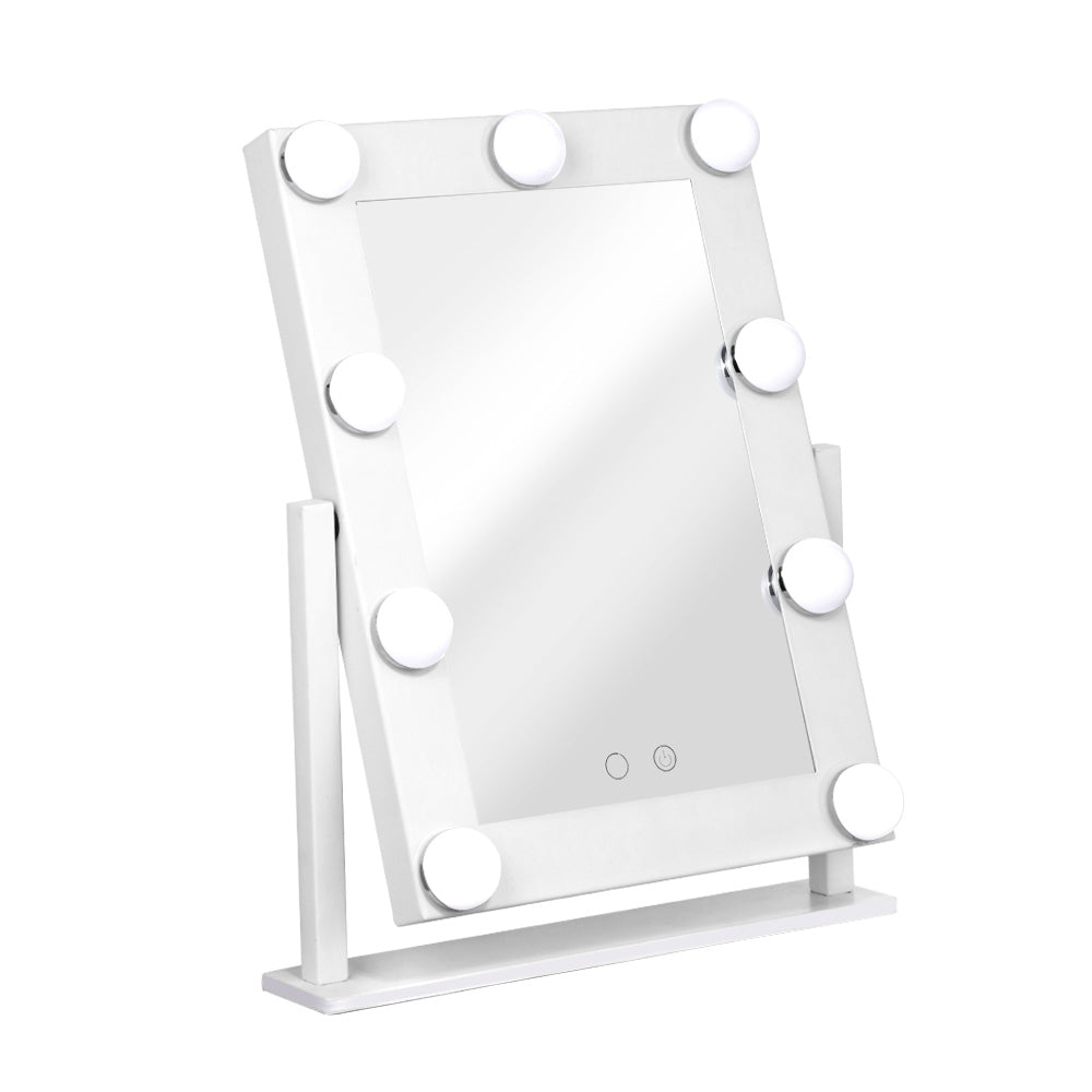 White Standing Make Up Mirror with 9 LED Light Bulbs - 18 x 28cm - Homecoze
