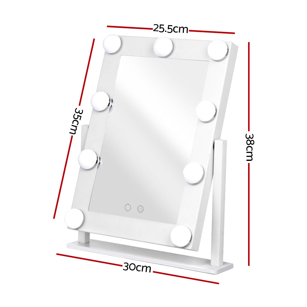 White Standing Make Up Mirror with 9 LED Light Bulbs - 18 x 28cm - Homecoze