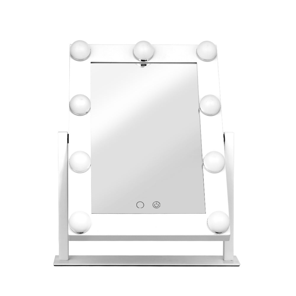 White Standing Make Up Mirror with 9 LED Light Bulbs - 18 x 28cm