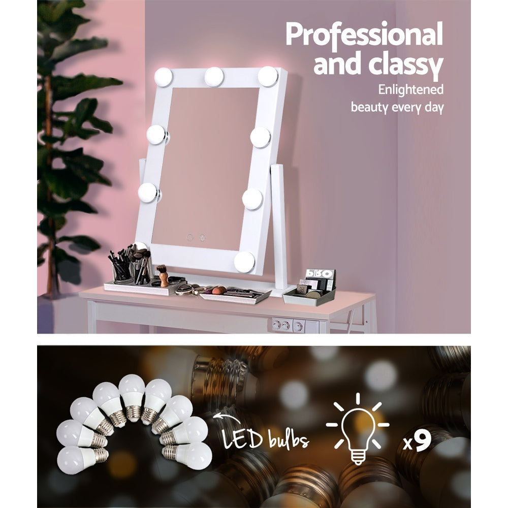 White Standing Make Up Mirror with 9 LED Light Bulbs - 18 x 28cm - Homecoze