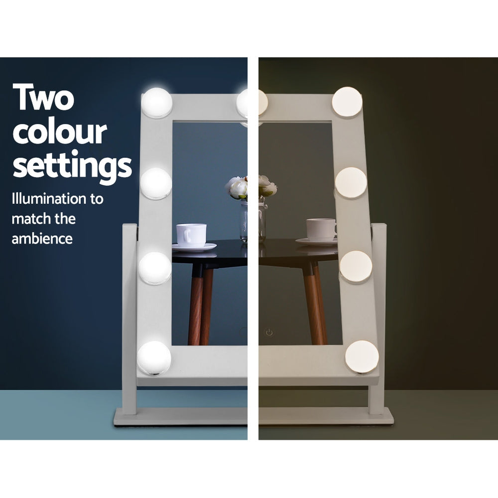 White Standing Make Up Mirror with 9 LED Light Bulbs - 18 x 28cm - Homecoze