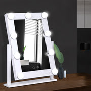 White Standing Make Up Mirror with 9 LED Light Bulbs - 18 x 28cm - Homecoze