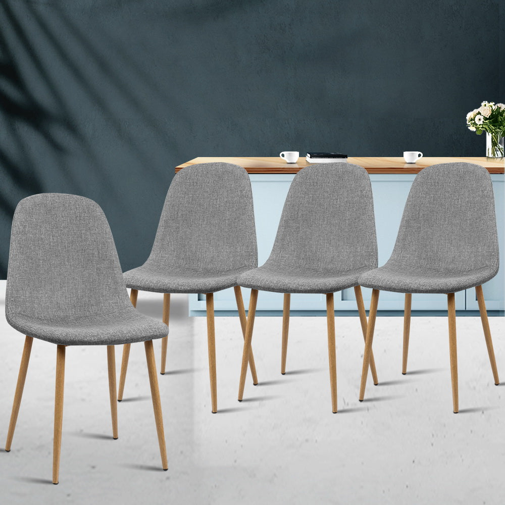 Set of 4 Fabric Dining Chairs - Light Grey - Homecoze