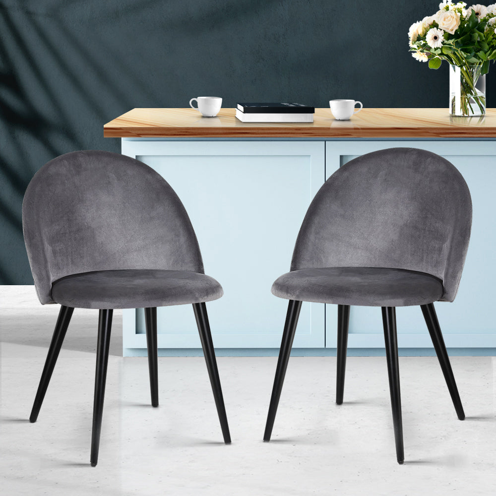 Set of 2 Velvet Modern Dining Chair - Dark Grey - Homecoze