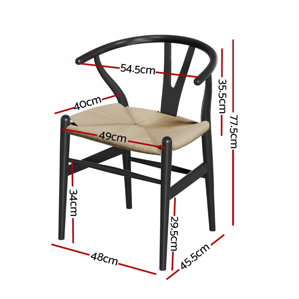 Wishbone Woven Seat Dining Chair - Black - Homecoze
