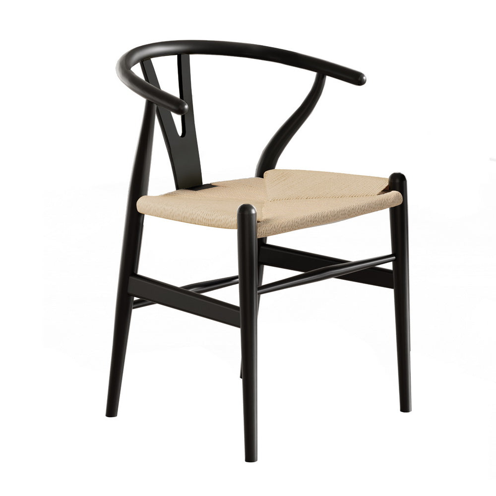 Wishbone Woven Seat Dining Chair - Black - Homecoze
