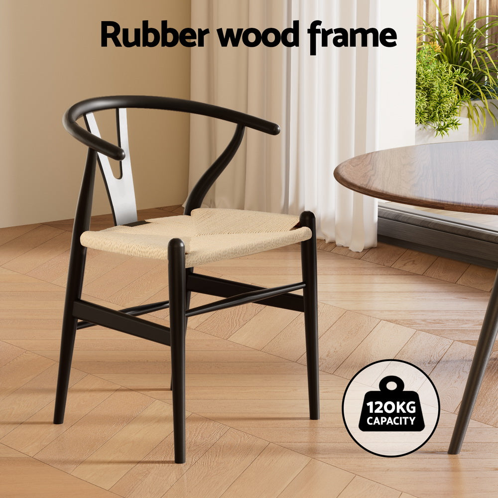 Wishbone Woven Seat Dining Chair - Black - Homecoze