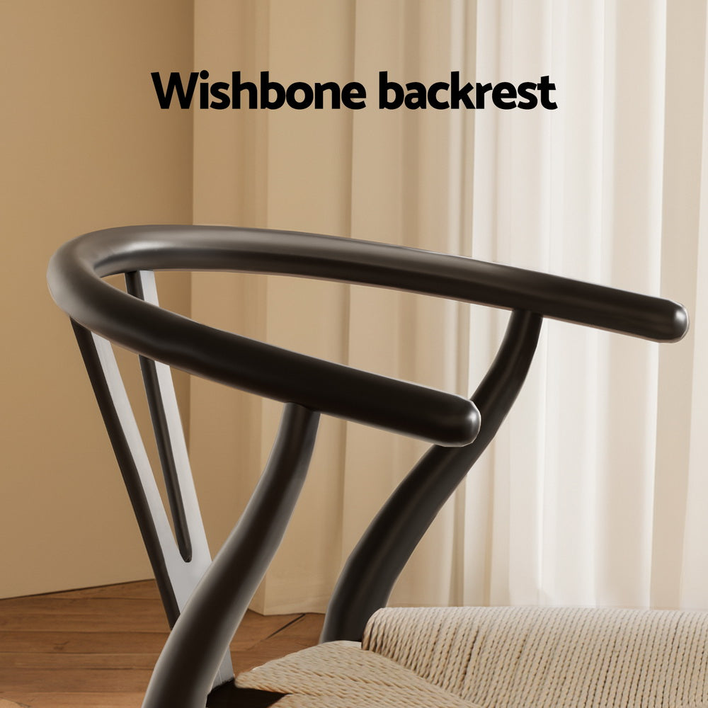Wishbone Woven Seat Dining Chair - Black - Homecoze