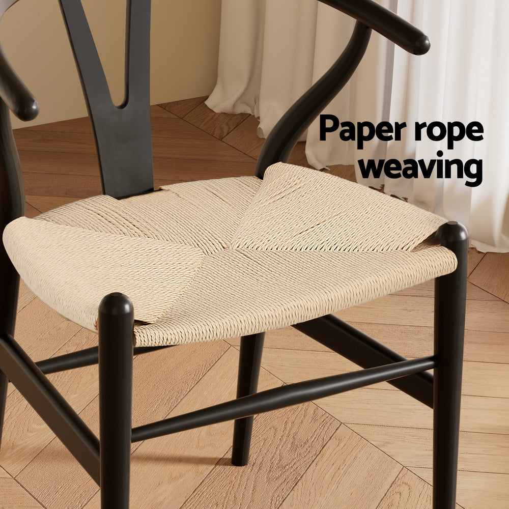 Wishbone Woven Seat Dining Chair - Black - Homecoze