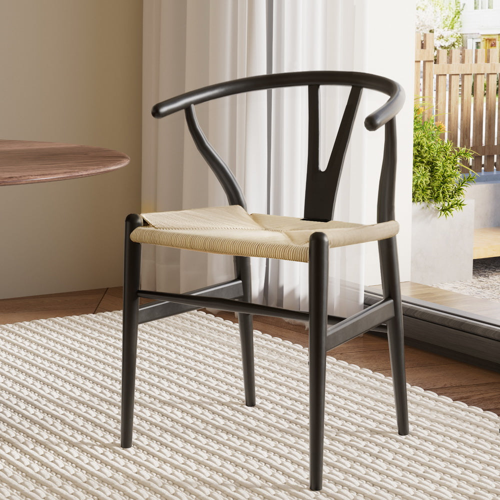 Wishbone Woven Seat Dining Chair - Black - Homecoze