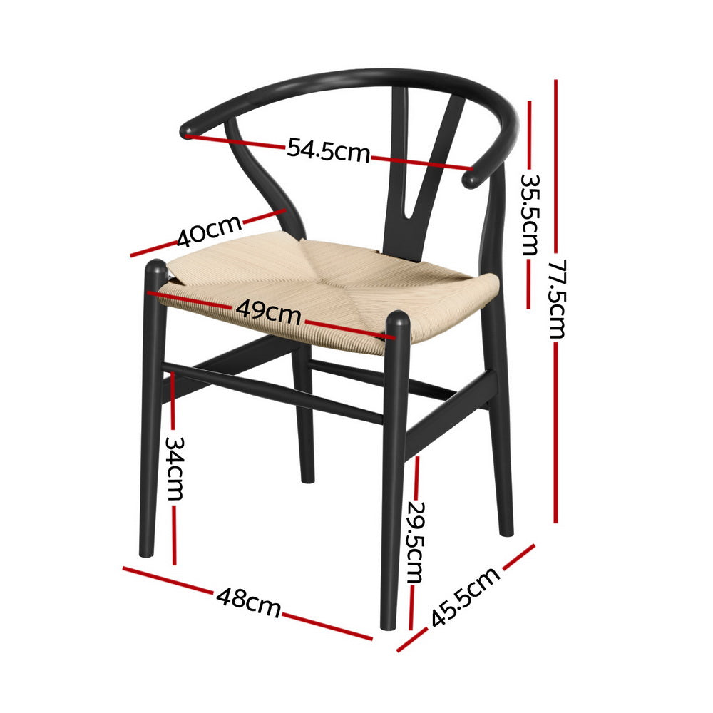 Set of 2 Wishbone Woven Seat Dining Chairs - Black - Homecoze