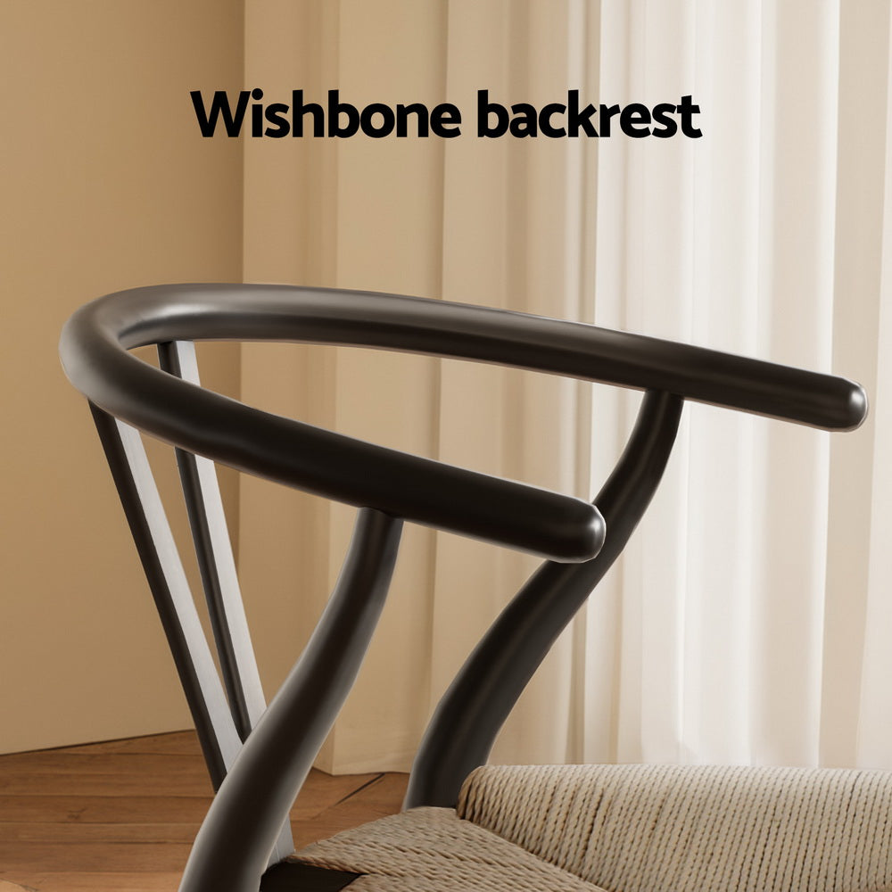 Set of 2 Wishbone Woven Seat Dining Chairs - Black - Homecoze