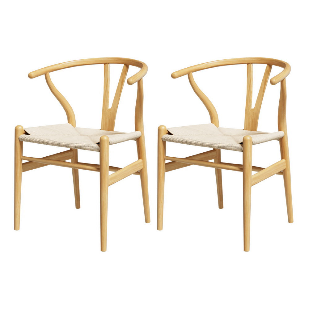 Set of 2 Wishbone Woven Seat Dining Chairs - Oak - Homecoze