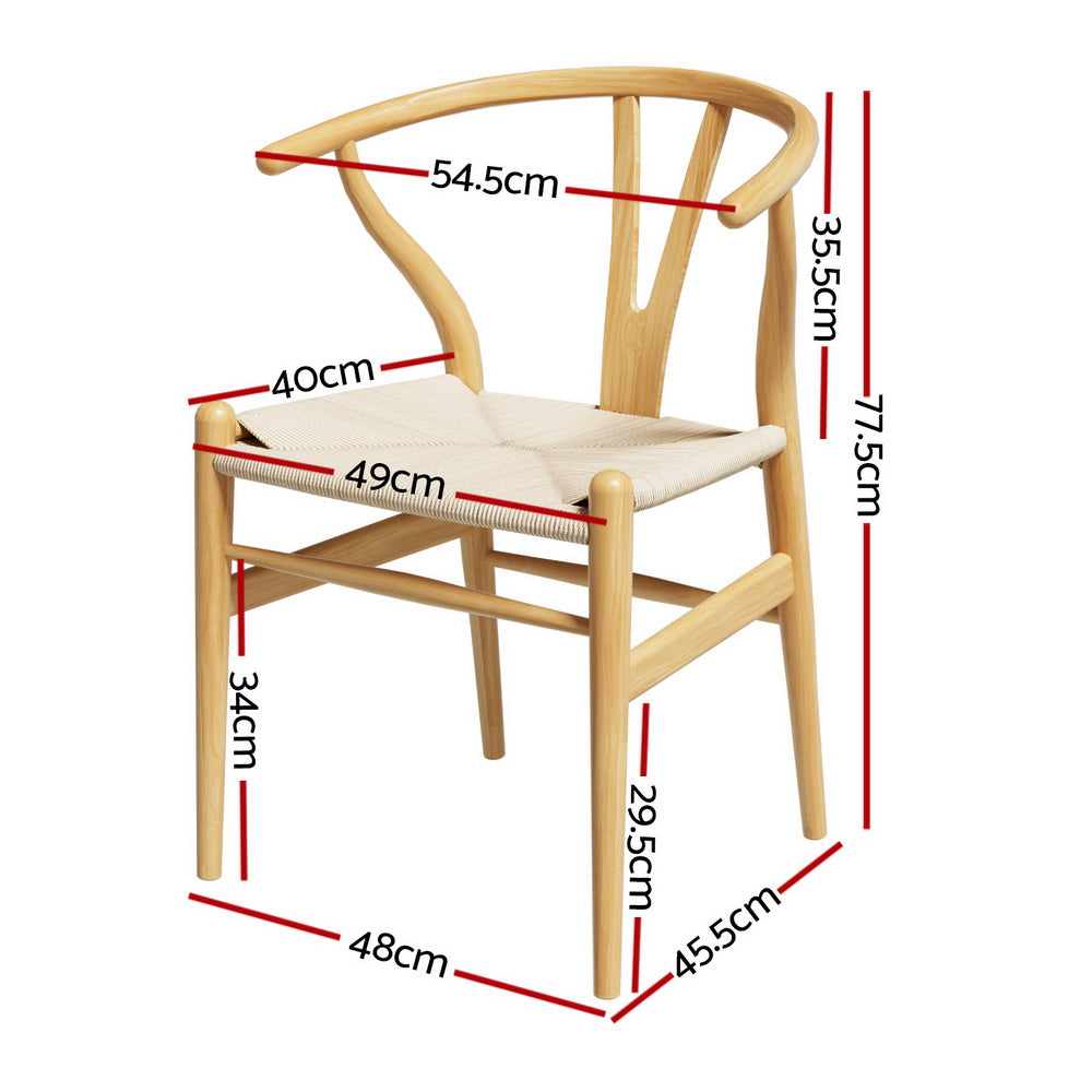 Set of 2 Wishbone Woven Seat Dining Chairs - Oak - Homecoze