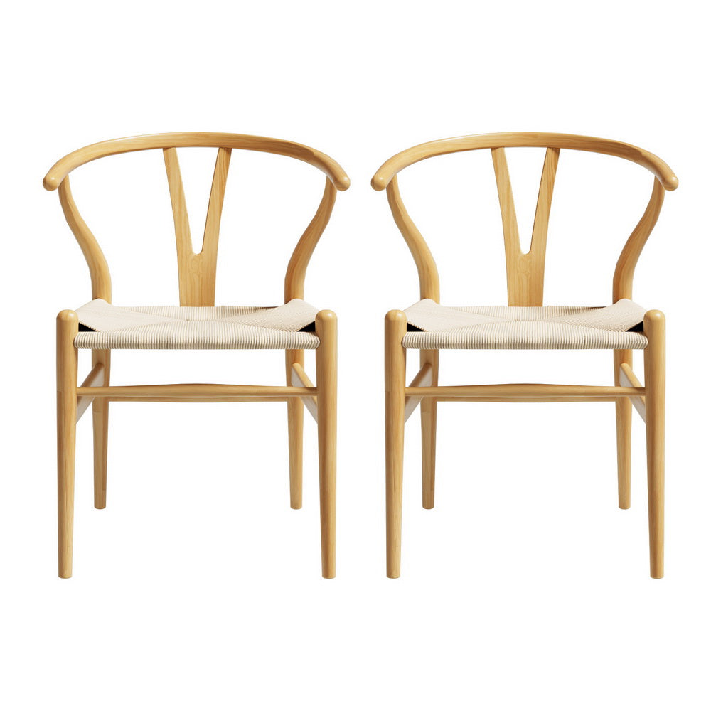 Set of 2 Wishbone Woven Seat Dining Chairs - Oak - Homecoze