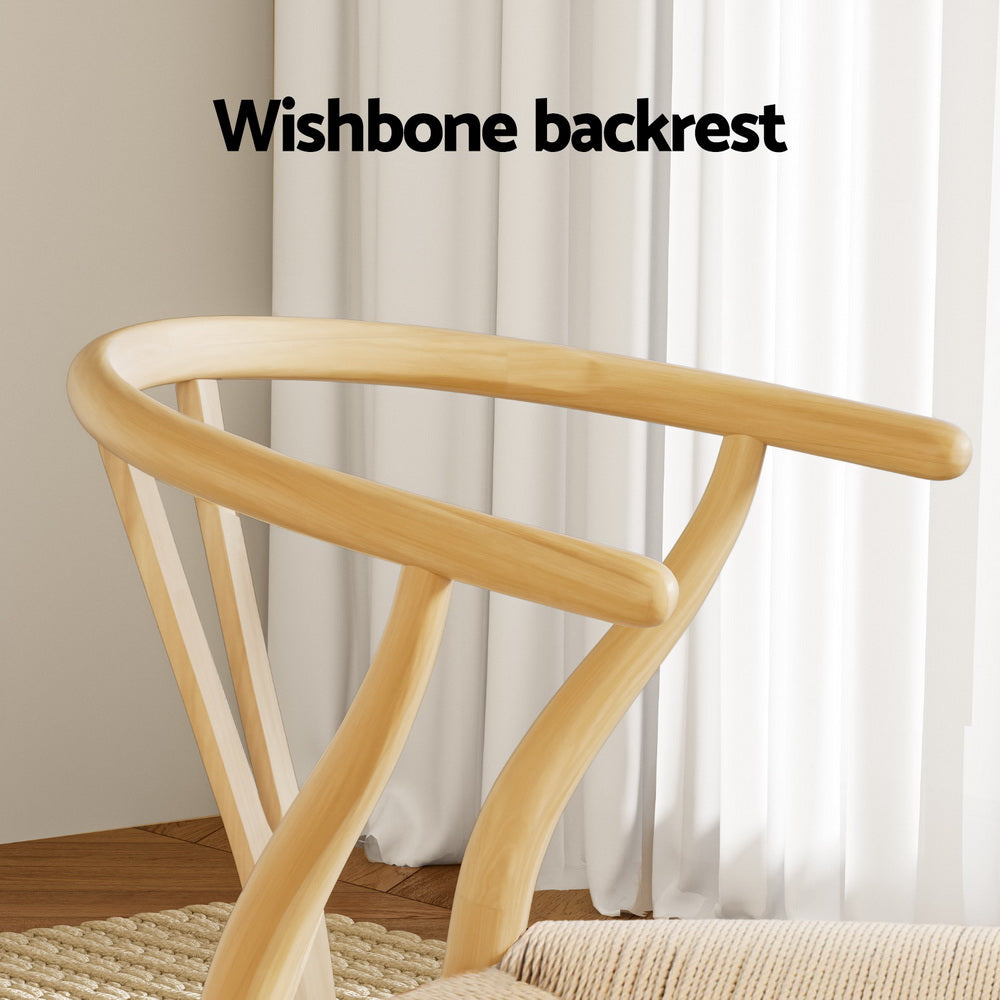 Set of 2 Wishbone Woven Seat Dining Chairs - Oak - Homecoze