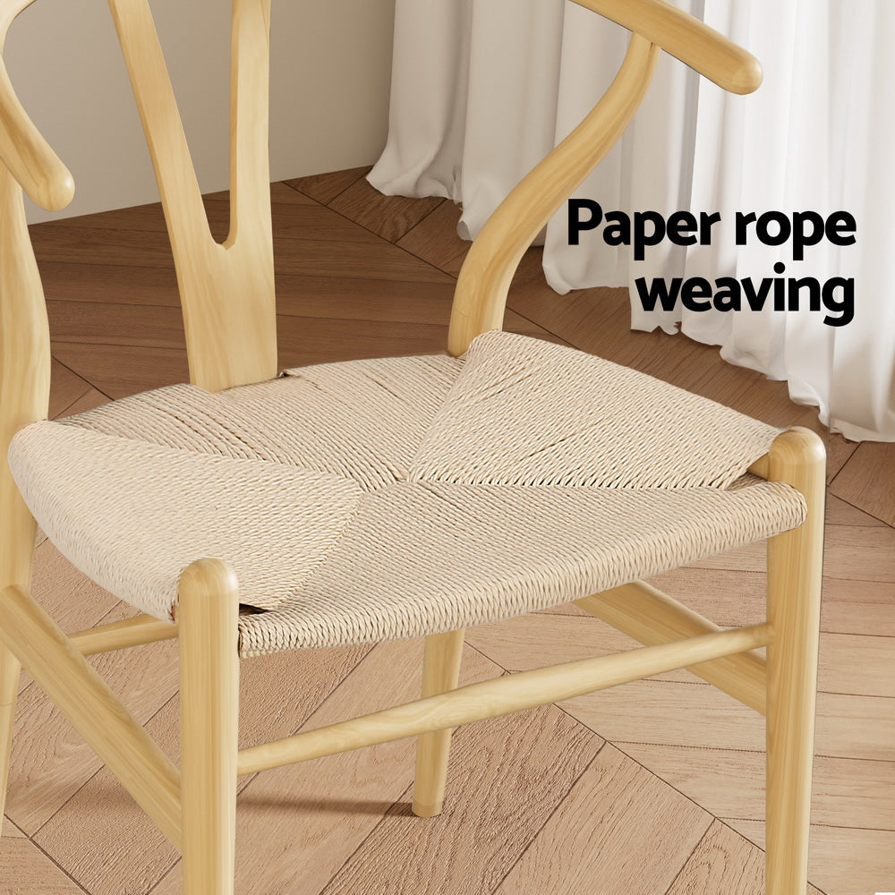 Set of 2 Wishbone Woven Seat Dining Chairs - Oak - Homecoze