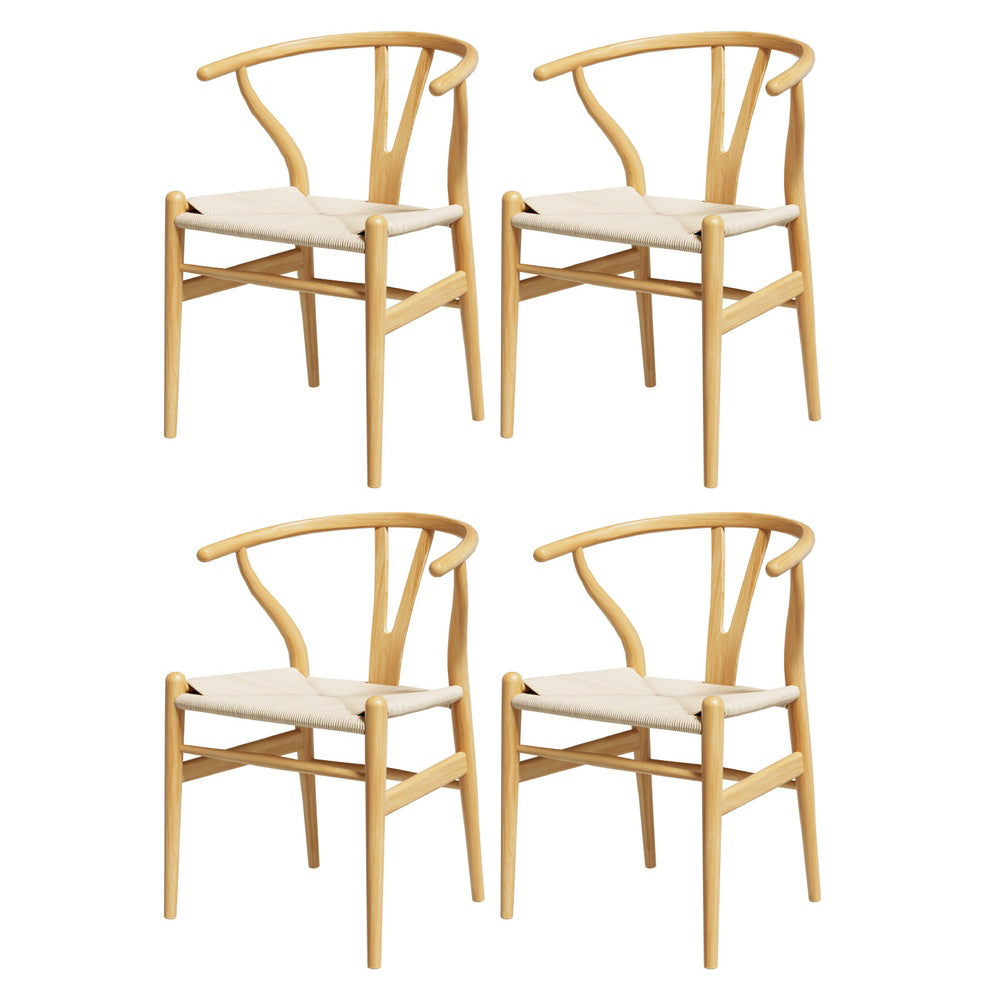 Set of 4 Wishbone Woven Seat Dining Chairs - Oak - Homecoze