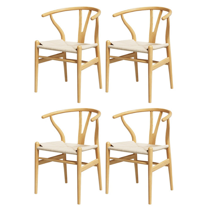 Set of 4 Wishbone Woven Seat Dining Chairs - Oak - Homecoze