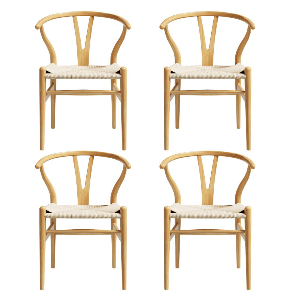 Set of 4 Wishbone Woven Seat Dining Chairs - Oak - Homecoze
