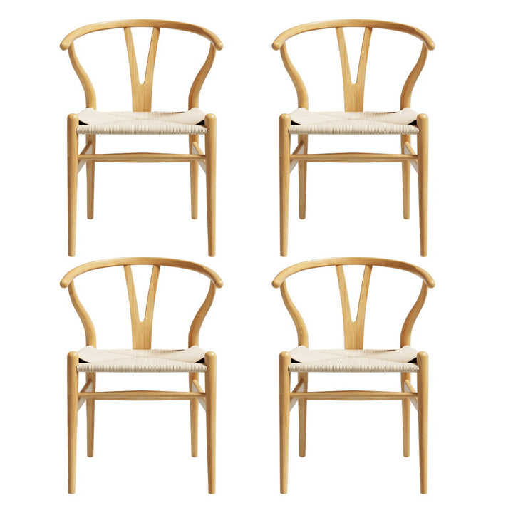 Set of 4 Wishbone Woven Seat Dining Chairs - Oak - Homecoze