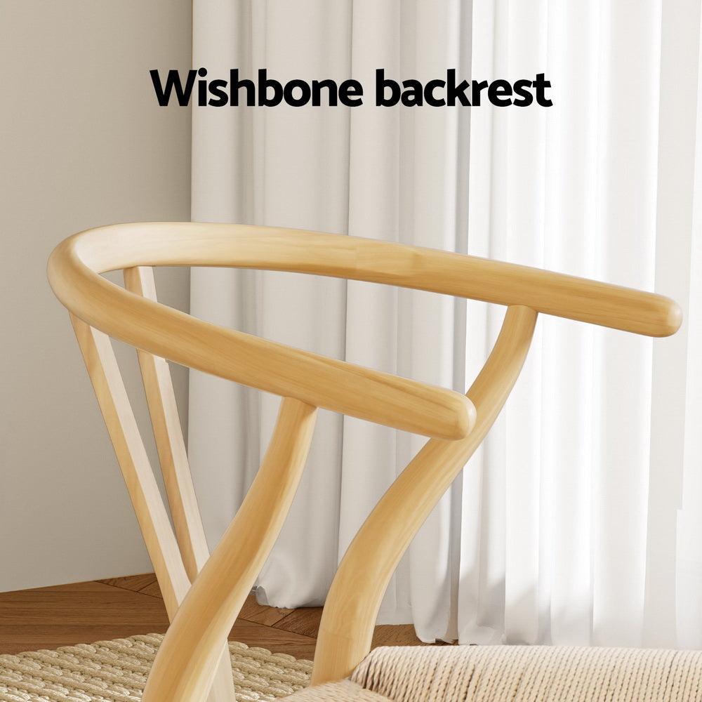 Set of 4 Wishbone Woven Seat Dining Chairs - Oak - Homecoze