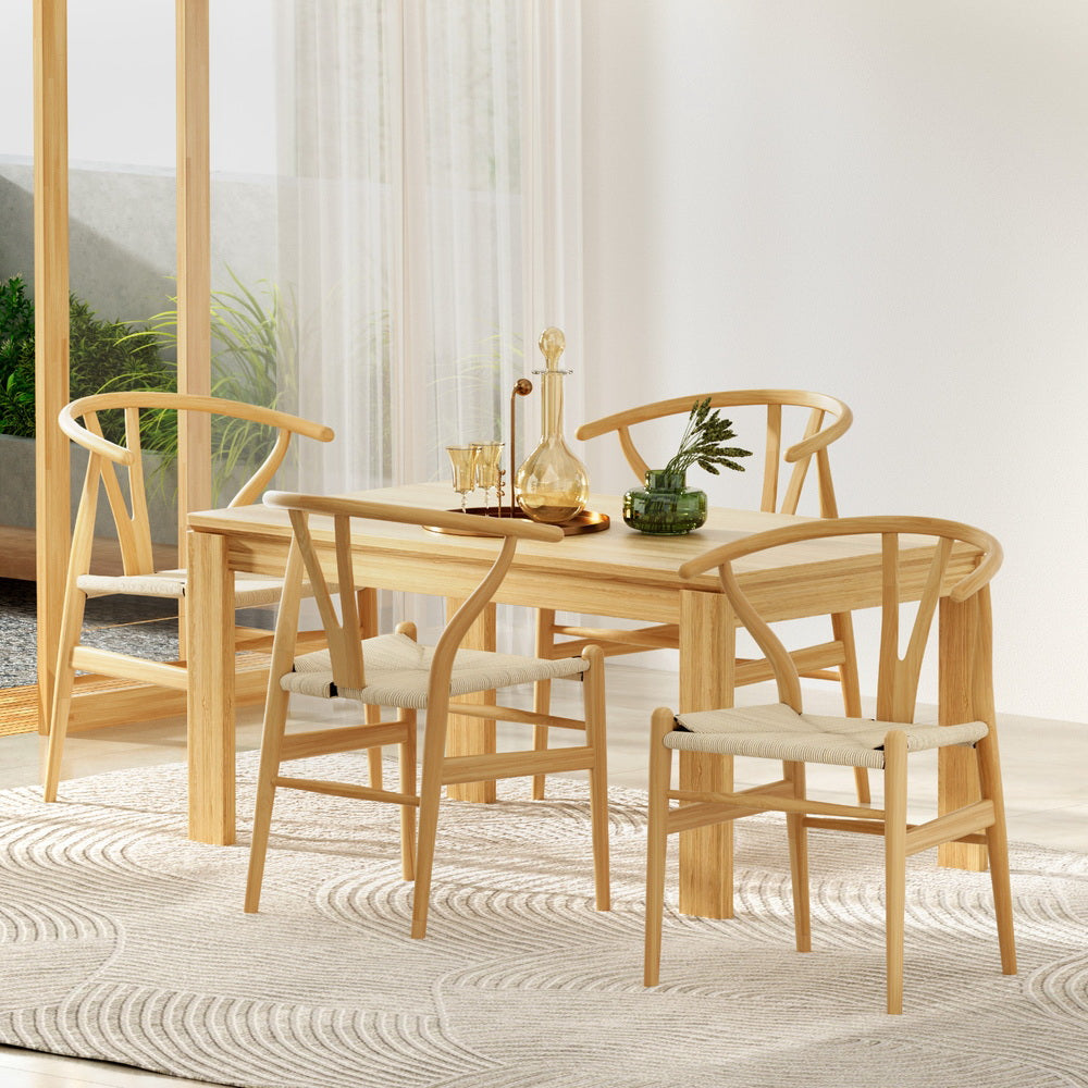 Set of 4 Wishbone Woven Seat Dining Chairs - Oak - Homecoze