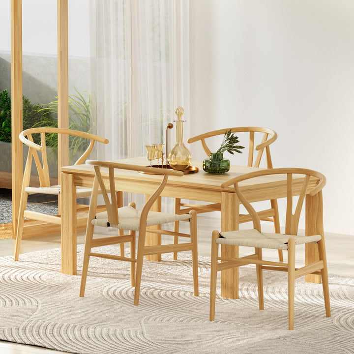 Set of 4 Wishbone Woven Seat Dining Chairs - Oak - Homecoze