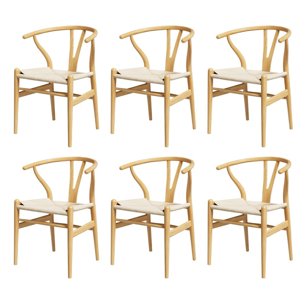 Set of 6 Wishbone Woven Seat Dining Chairs - Oak - Homecoze