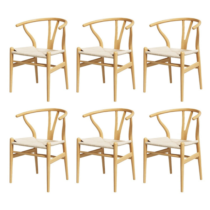 Set of 6 Wishbone Woven Seat Dining Chairs - Oak - Homecoze