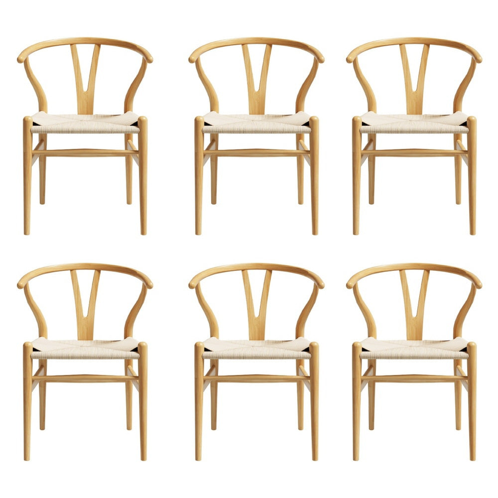 Set of 6 Wishbone Woven Seat Dining Chairs - Oak - Homecoze