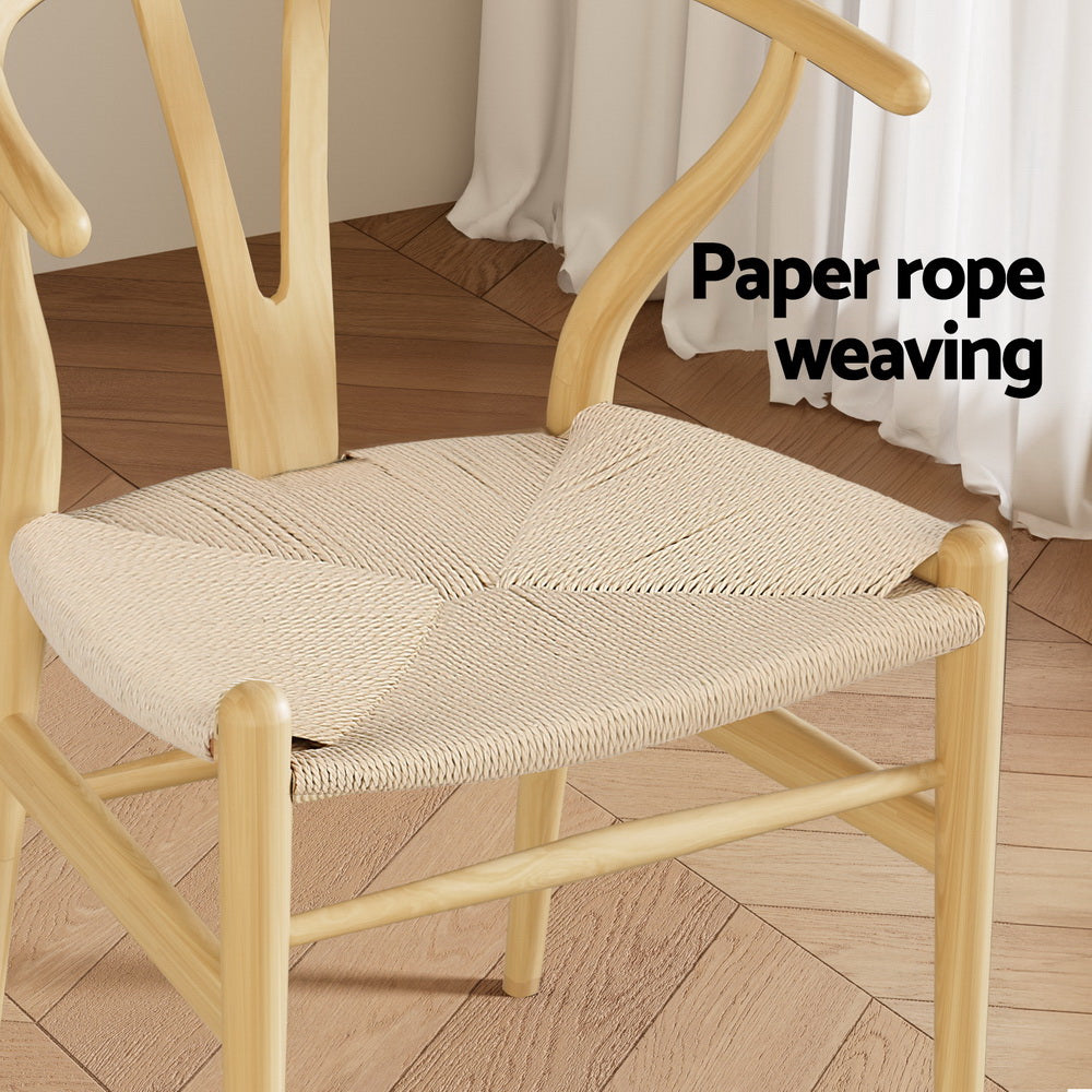 Set of 6 Wishbone Woven Seat Dining Chairs - Oak - Homecoze