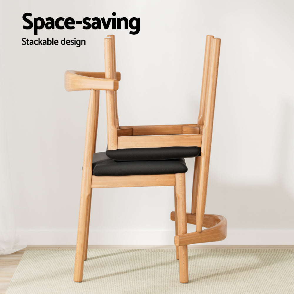 Wishbone PU Leather Dining Chair - Oak - Homecoze