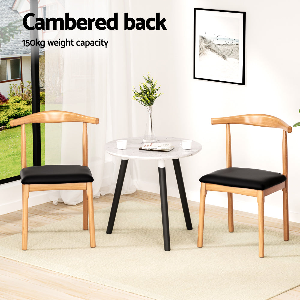 Artiss 2x Dining Chairs Rubber Wood Leather Seat Black - Homecoze