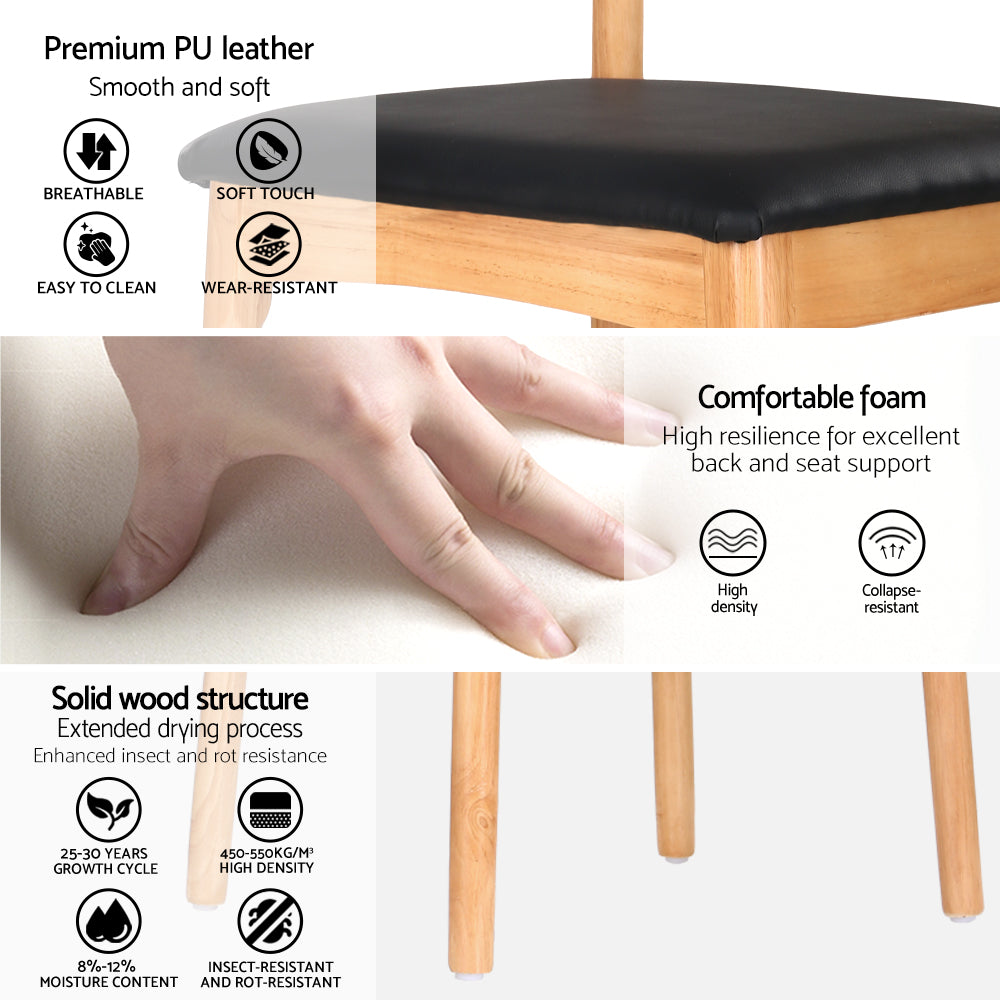 Artiss 2x Dining Chairs Rubber Wood Leather Seat Black - Homecoze